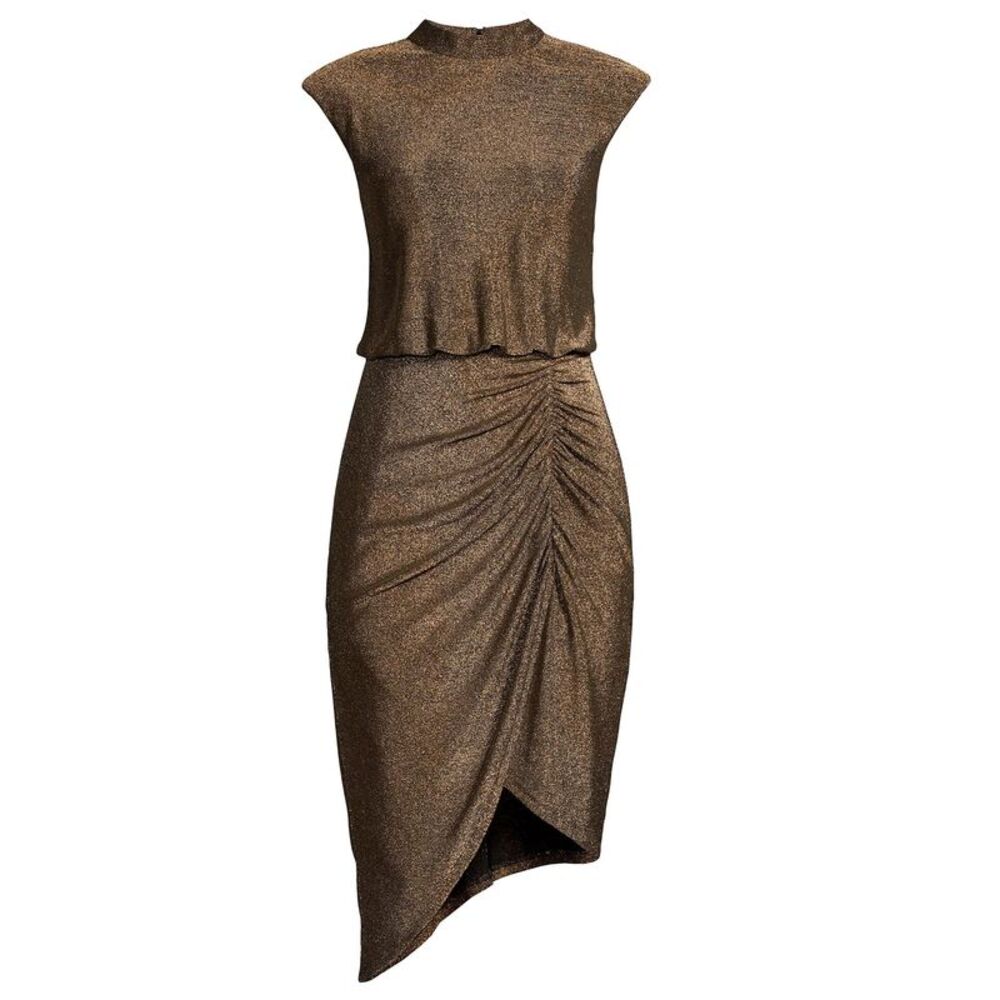 Liv Foster Womens Metallic Asymmetrical Knit Dress 4 Black Gold - NWT $220